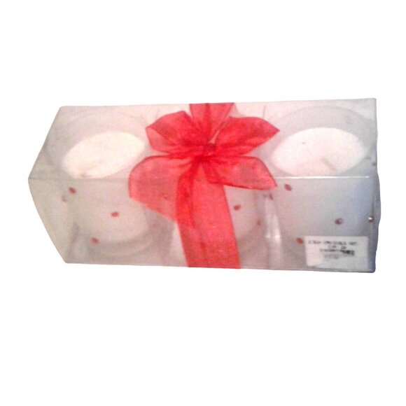 Candles White Red Rhinestones Votive  2 1/2 " Tall 2" Top Gift Box Set of 3 Spar - Picture 8 of 15